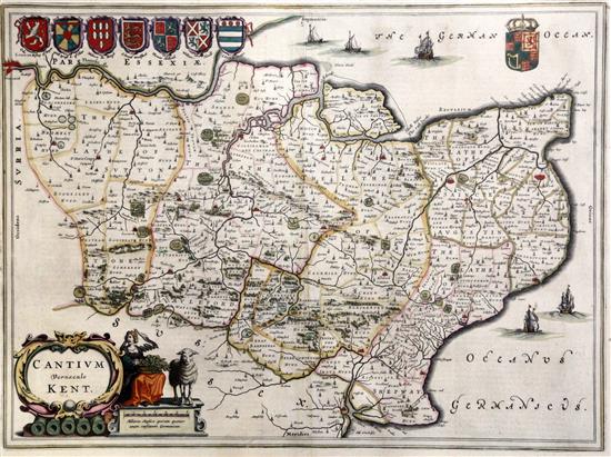 Jan Jansson Map of Cantium Vernacule Kent 15.5 x 21in.